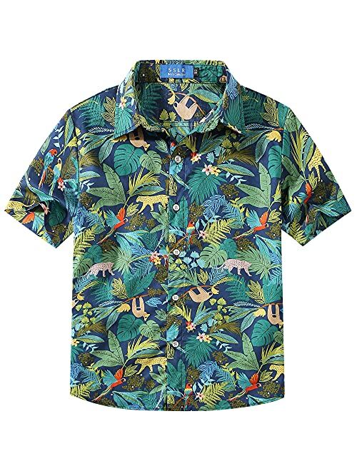 SSLR Big Boys Hawaiian Shirt Cotton Casual Short Sleeve Button Up Shirts