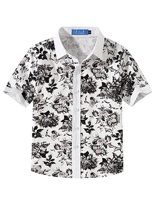 SSLR Big Boys Hawaiian Shirt Cotton Casual Short Sleeve Button Up Shirts