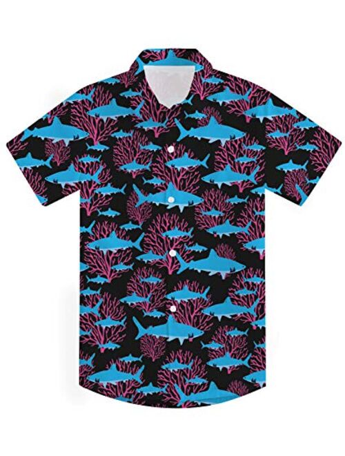 uideazone Boys Button Down Shirts 3D Graphic Hawaiian Aloha Short Sleeve Dress Shirt Tops 2-8 Years