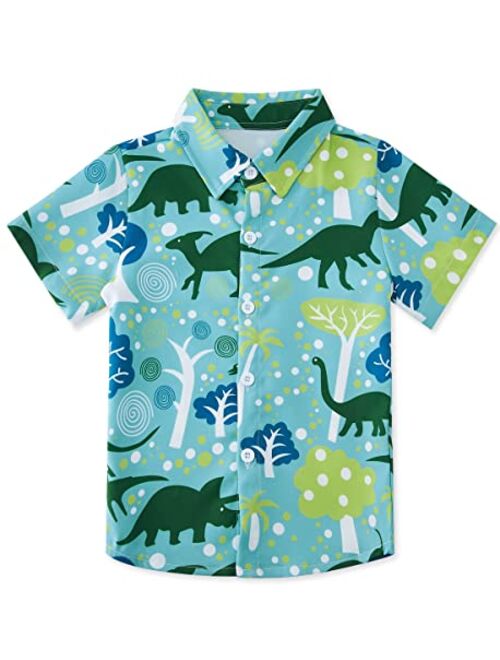 uideazone Boys Button Down Shirts 3D Graphic Hawaiian Aloha Short Sleeve Dress Shirt Tops 2-8 Years