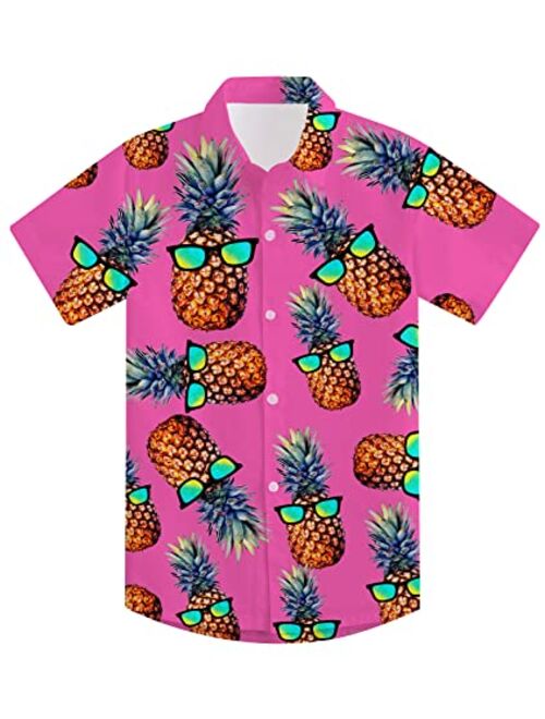 uideazone Boys Button Down Shirts 3D Graphic Hawaiian Aloha Short Sleeve Dress Shirt Tops 2-8 Years