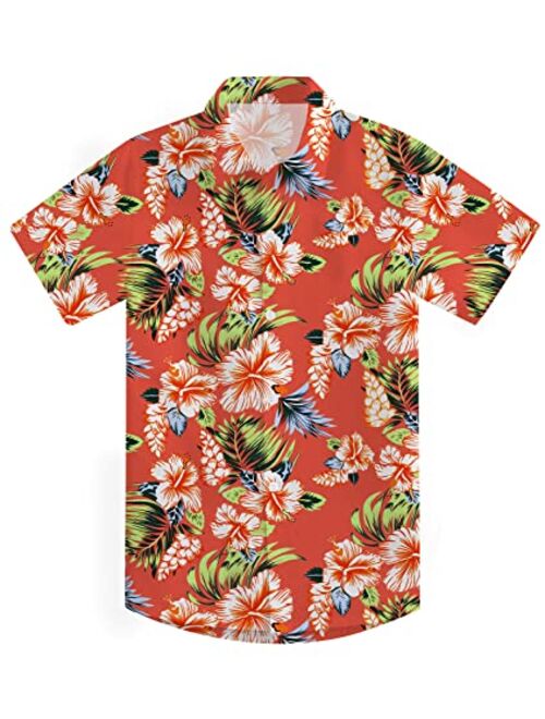 uideazone Boys Button Down Shirts 3D Graphic Hawaiian Aloha Short Sleeve Dress Shirt Tops 2-8 Years