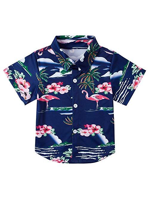 uideazone Boys Button Down Shirts 3D Graphic Hawaiian Aloha Short Sleeve Dress Shirt Tops 2-8 Years