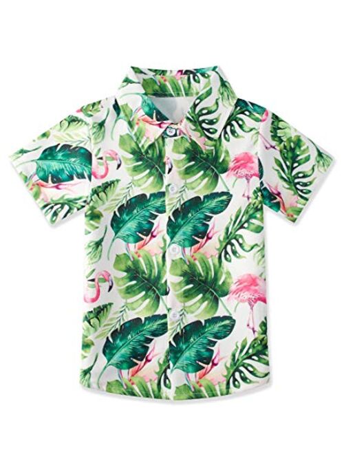 uideazone Boys Button Down Shirts 3D Graphic Hawaiian Aloha Short Sleeve Dress Shirt Tops 2-8 Years