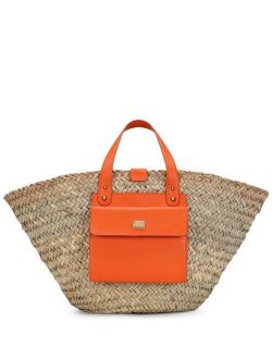 leather-trim straw tote