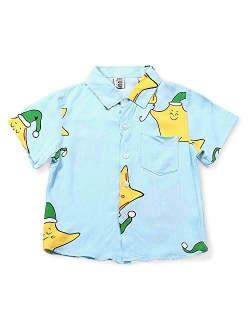 OCHENTA Little & Big Boy's Print Button Down Hawaiian Shirt Short Sleeve Tops