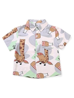 OCHENTA Little & Big Boy's Print Button Down Hawaiian Shirt Short Sleeve Tops