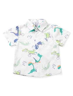 OCHENTA Little & Big Boy's Print Button Down Hawaiian Shirt Short Sleeve Tops