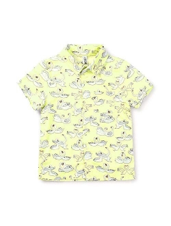 OCHENTA Little & Big Boy's Print Button Down Hawaiian Shirt Short Sleeve Tops