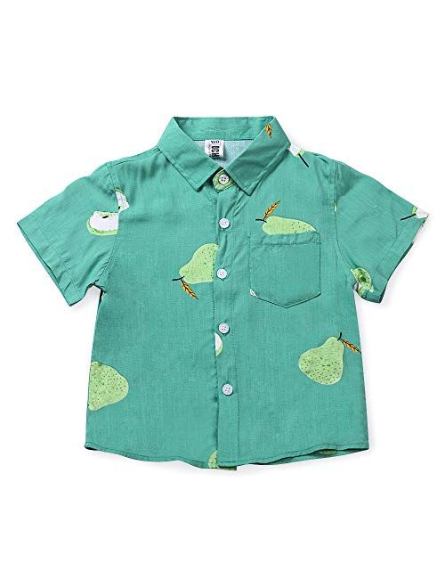 OCHENTA Little & Big Boy's Print Button Down Hawaiian Shirt Short Sleeve Tops