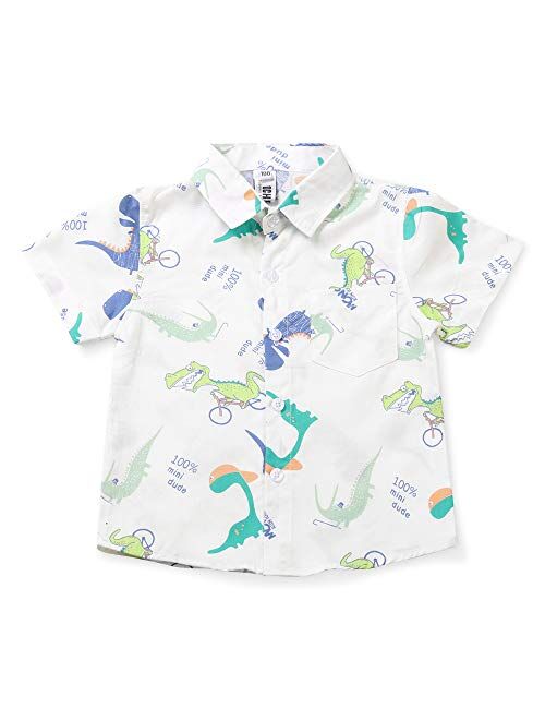 OCHENTA Little & Big Boy's Print Button Down Hawaiian Shirt Short Sleeve Tops