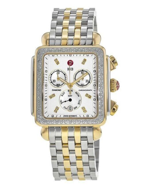 New Michele Deco Diamond XL Two-tone Chronograph Women's Watch MWW06Z000013