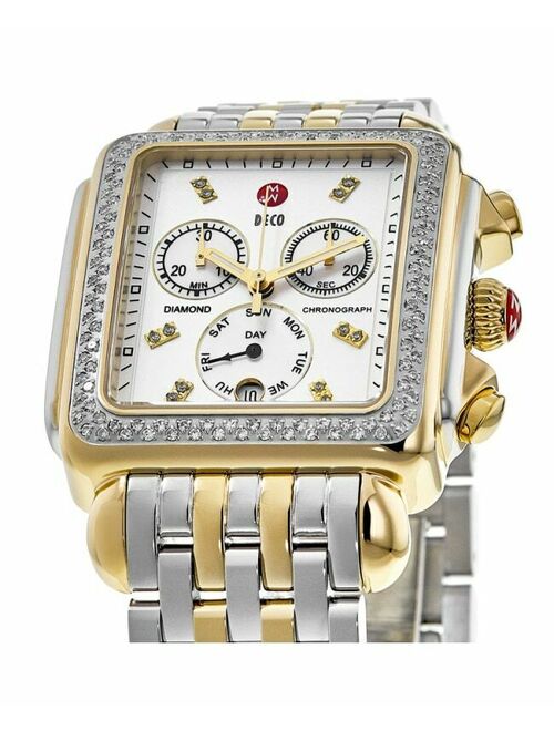 New Michele Deco Diamond XL Two-tone Chronograph Women's Watch MWW06Z000013