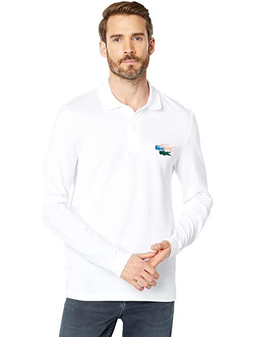 Lacoste Long Sleeve Polo with Graphic Bage On Left Chest