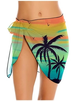 Women's Short Sarongs Beach Wrap Sheer Bikini Wraps Chiffon Cover Ups for Swimwear S-3XL