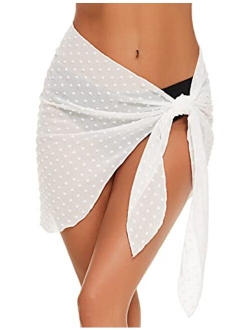 Women's Short Sarongs Beach Wrap Sheer Bikini Wraps Chiffon Cover Ups for Swimwear S-3XL