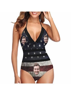 Interestprint Custom Face Photo Lace Band Embossing Swimsuit