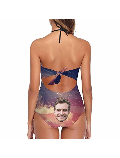 Interestprint Custom Face Photo Lace Band Embossing Swimsuit