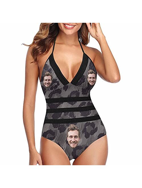 Interestprint Custom Face Photo Lace Band Embossing Swimsuit