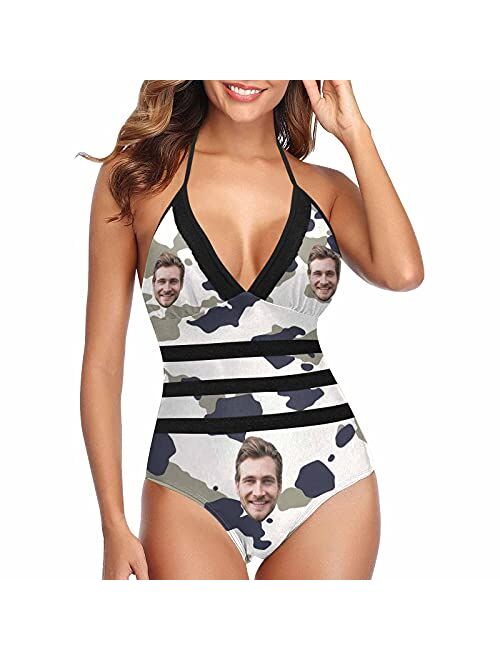 Interestprint Custom Face Photo Lace Band Embossing Swimsuit