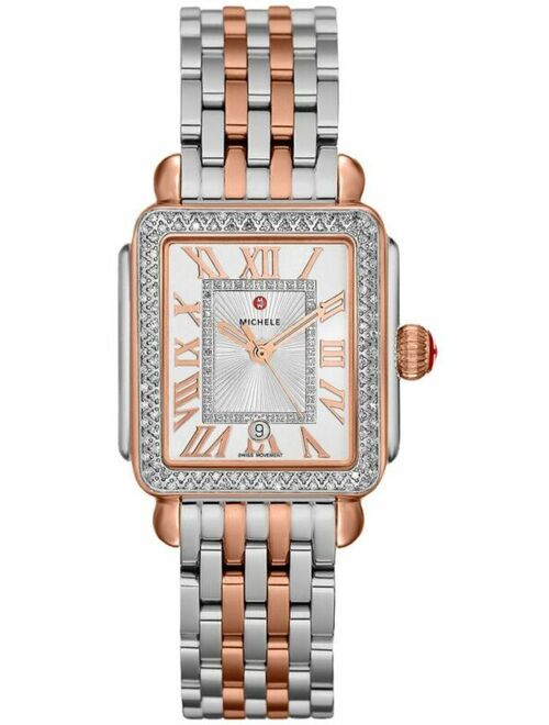 Michele Deco Madison Mid Diamond Dial 29mm 18k Rose Gold & Steel Women's Watch