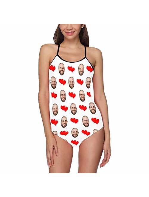 Interestprint Customize Lovers Boyfriend Husband Face on Strap Swimsuit