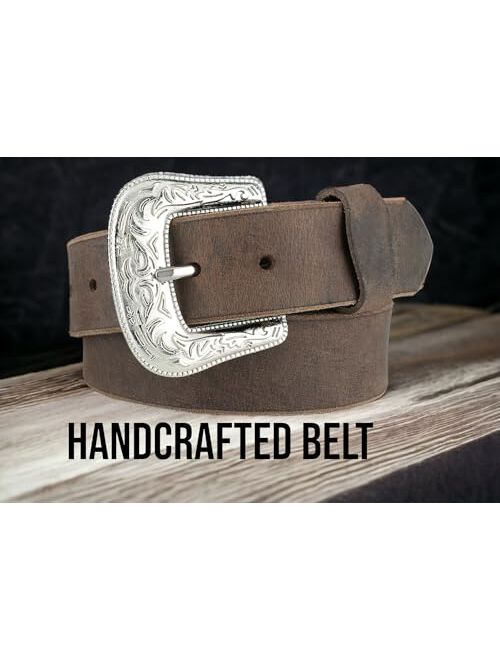 F&L Classic mens belt Western full grain Leather Engraved Tooled Strap w/Snaps for Interchangeable Buckles, USA