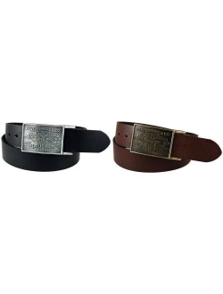 Men's Leather Western Belt with Plaque Buckle