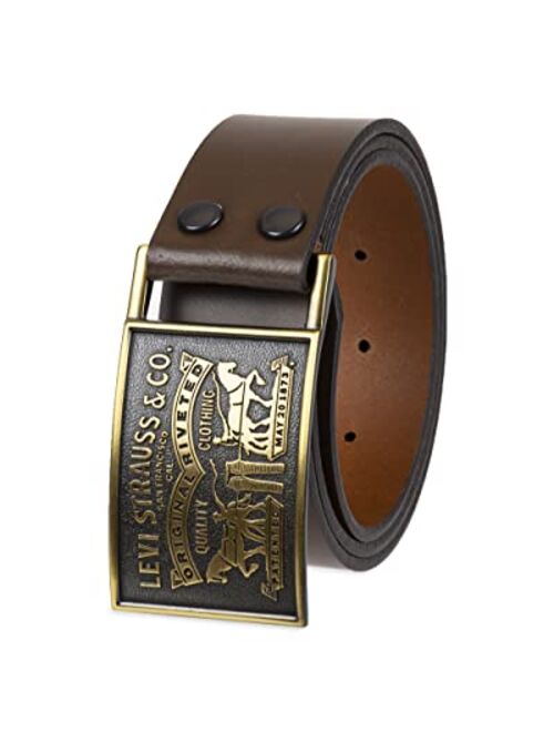 Levi's Men's Leather Western Belt with Plaque Buckle