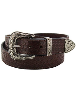 Bullhidebelts.Com Men's Leather Basket Weave Western Belt - Heavy Duty, Embossed Design 1.5 Wide