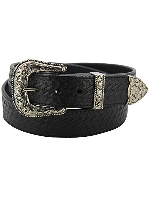 New Look Bullhidebelts.Com Men's Leather Basket Weave Western Belt - Heavy Duty, Embossed Design 1.5” Wide