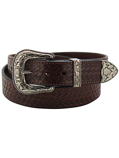 New Look Bullhidebelts.Com Men's Leather Basket Weave Western Belt - Heavy Duty, Embossed Design 1.5” Wide