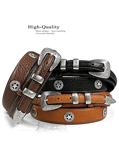 Belts.Com Genuine Leather Western Bison Ranger Belt 1-3/8"(35mm) Taper to 3/4"(19mm) Wide