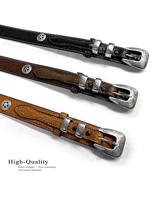 Belts.Com Genuine Leather Western Bison Ranger Belt 1-3/8"(35mm) Taper to 3/4"(19mm) Wide