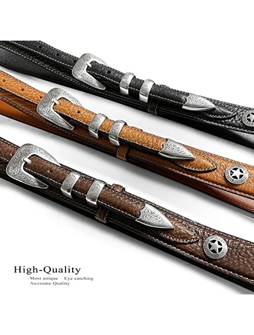 Belts.Com Genuine Leather Western Bison Ranger Belt 1-3/8"(35mm) Taper to 3/4"(19mm) Wide