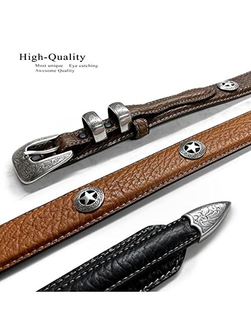 Belts.Com Genuine Leather Western Bison Ranger Belt 1-3/8"(35mm) Taper to 3/4"(19mm) Wide