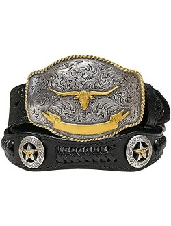 Belts.Com Western Floral Engraved Conchos Belt Genuine Full Grain Leather Belt 1-1/2"(38mm) Wide, Assembled in the U.S