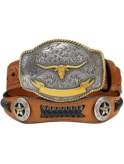 Belts.Com Western Floral Engraved Conchos Belt Genuine Full Grain Leather Belt 1-1/2"(38mm) Wide, Assembled in the U.S