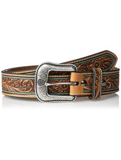 Men's Floral Center Tirquoise Edge Western Belt