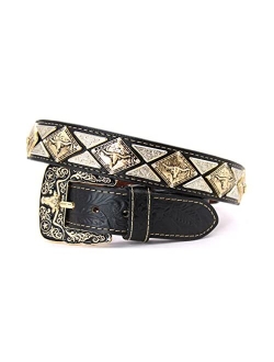 West Star Texas Mens Western Concho Leather Belt Longhorn Horse Rooster Sheriff Hardware Cowboy Belt