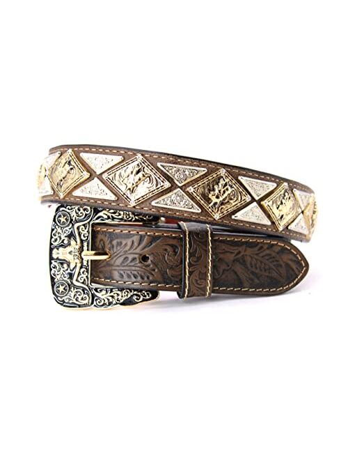 West Star Texas Mens Western Concho Leather Belt Longhorn Horse Rooster Sheriff Hardware Cowboy Belt