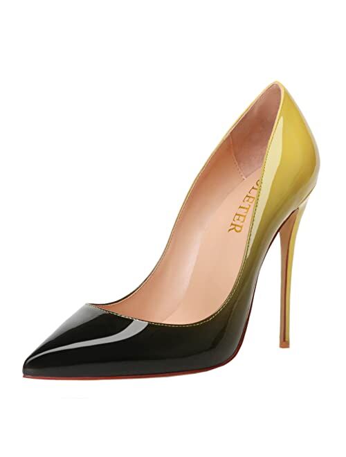 COLETER Pointy Toe Pumps for Women,Patent Gradient Animal Print High Heels Usual Dress Shoes