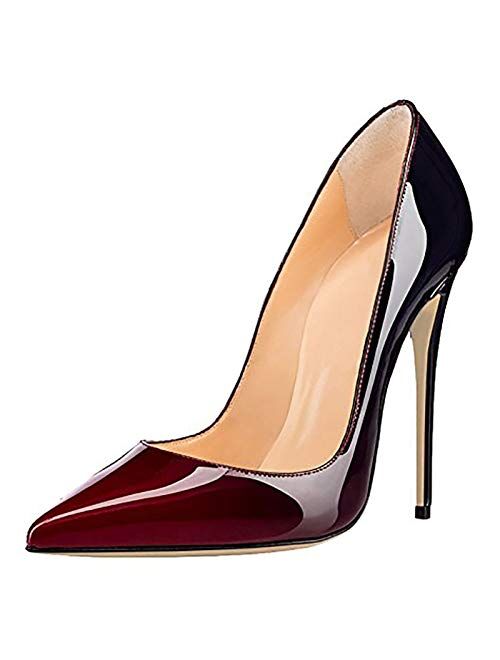 COLETER Pointy Toe Pumps for Women,Patent Gradient Animal Print High Heels Usual Dress Shoes