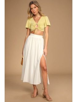 Summer's Favorite White High-Waisted Midi Skirt