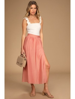 Summer's Favorite White High-Waisted Midi Skirt