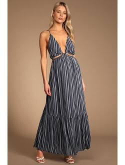 Beautifully Breathtaking Rust Striped Cutout Maxi Dress