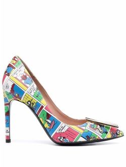 comic print pointed pumps