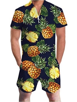 Goodstoworld Male Hawaiian Romper Fashion Zipper Slim Fit Jumpsuit with Pocket S-XXL