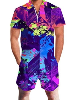 Goodstoworld Male Hawaiian Romper Fashion Zipper Slim Fit Jumpsuit with Pocket S-XXL