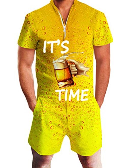 Goodstoworld Male Hawaiian Romper Fashion Zipper Slim Fit Jumpsuit with Pocket S-XXL